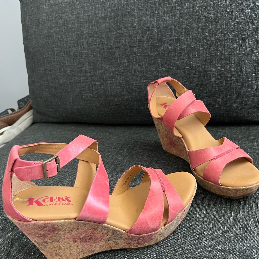 Kork-Ease Pink Wedge Sandals with Cork-Style Heel